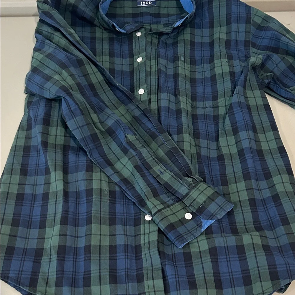 Izod Men's Blue and Green Plaid Shirt - Picture 3 of 4